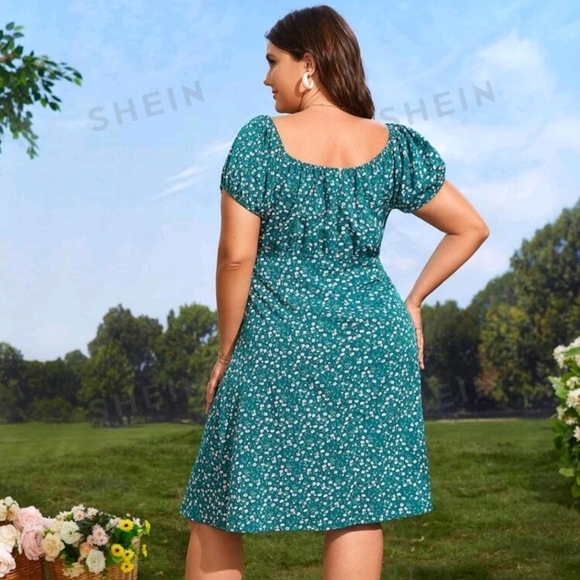 NWT Shein Size 1X Floral Puff Sleeve Dress - Picture 2 of 8